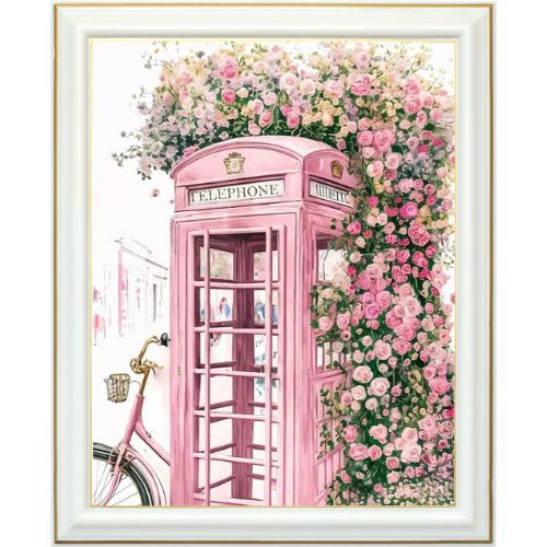 Diamond painting AB - Cabine téléphonique rose