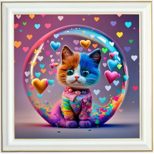 Diamond painting AB - Chaton et bulle d'amour