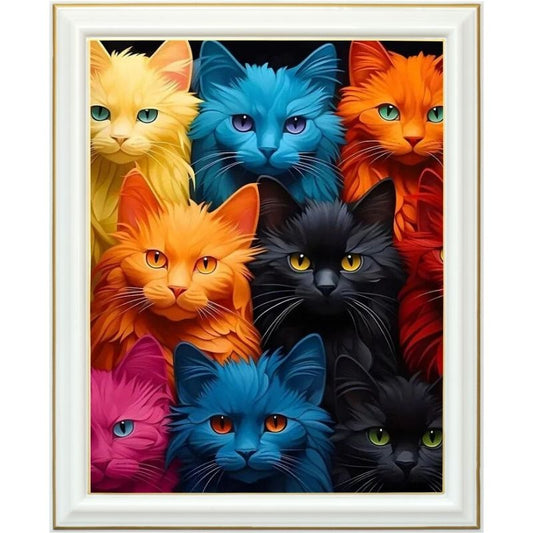 Diamond painting AB - 9 chats colorés