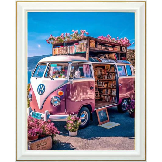 Diamond painting AB - Combi Volkswagen Rose Bibliobus