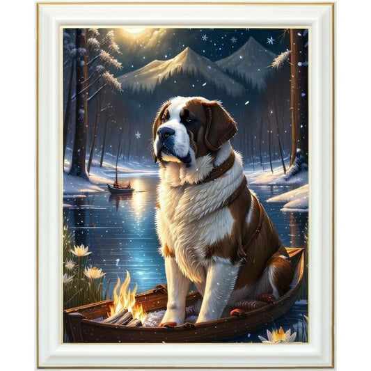 Diamond painting AB - Saint-Bernard courageux sur une barque