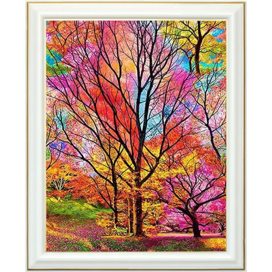 Broderie diamant - Arbres de printemps multicolores
