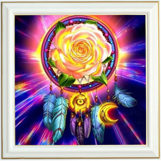 Broderie diamant - Rose orange et attrape-rêves