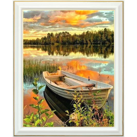Broderie diamant - Barque sur berge