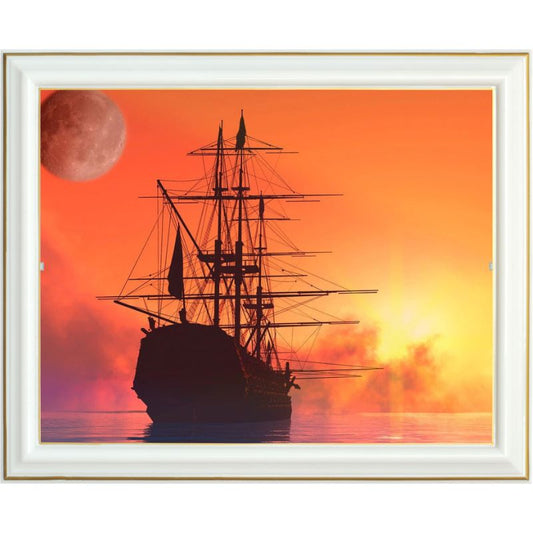 Broderie diamant - Bateau et crépuscule