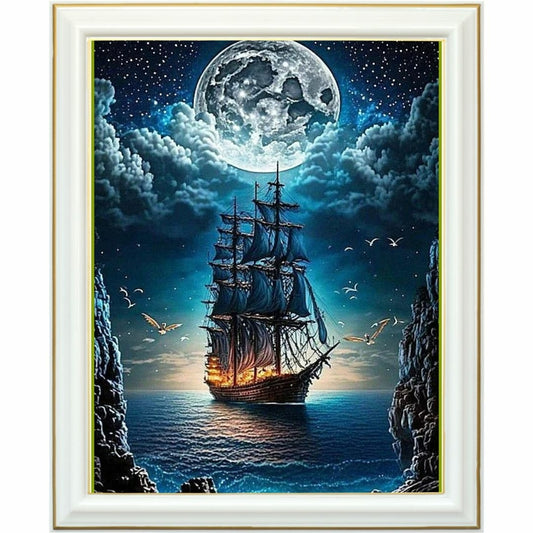Diamond painting - Voilier mystique sous la lune