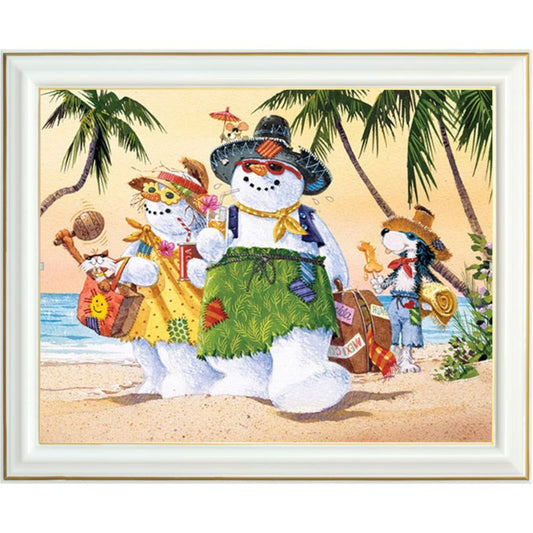 Broderie diamant - Bonhomme de neige à la plage