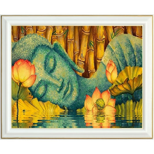 Broderie diamant - Bouddha et fleurs jaunes