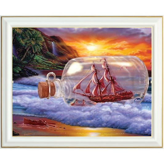 Broderie diamant - Bouteille à la mer