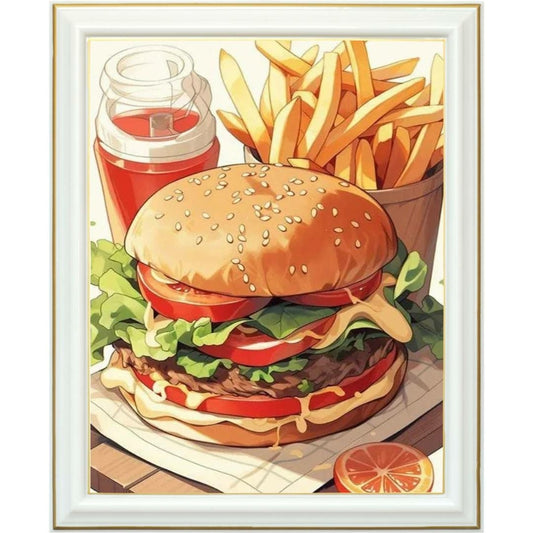 Diamond painting AB - Burger délicieux et frites