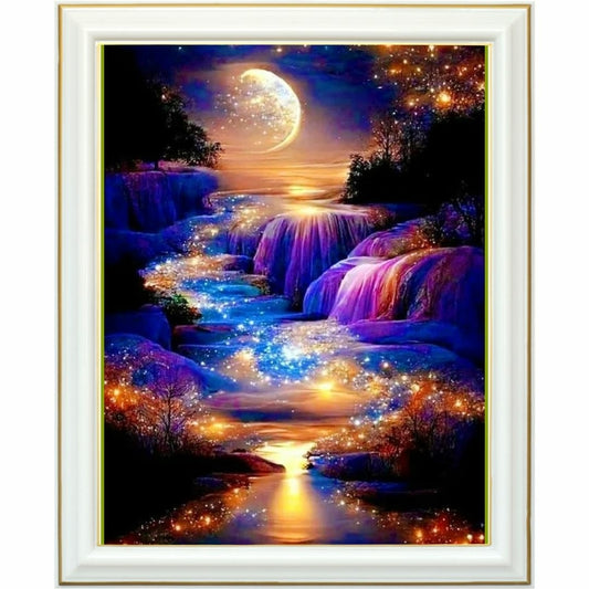 Diamond painting - Cascade enchantée sous la lune