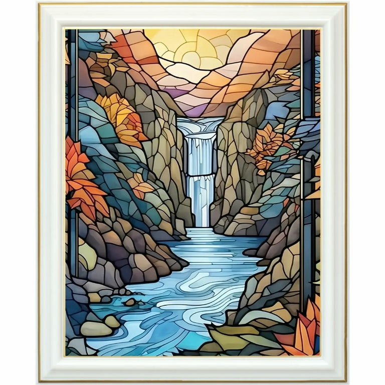 Diamond painting - Cascade en vitrail coloré