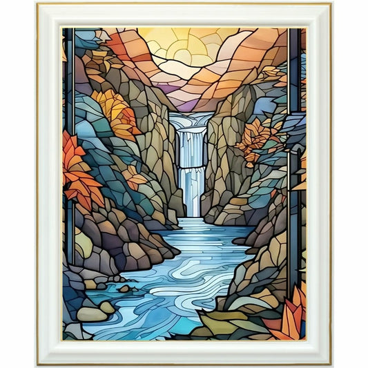Diamond painting - Cascade en vitrail coloré