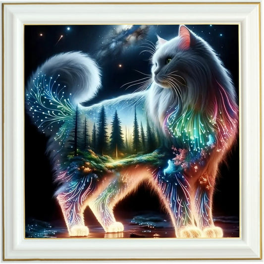 Diamond painting AB - Chat mystique aux reflets de forêt enchantée