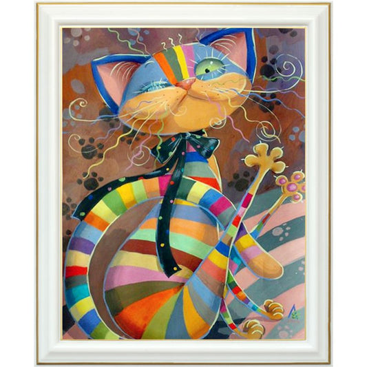 Broderie diamant - Chat abstrait multicolore