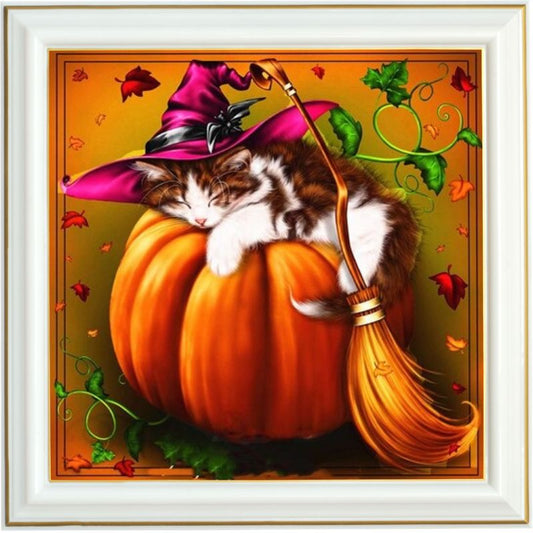 Broderie diamant - Chaton d'Halloween