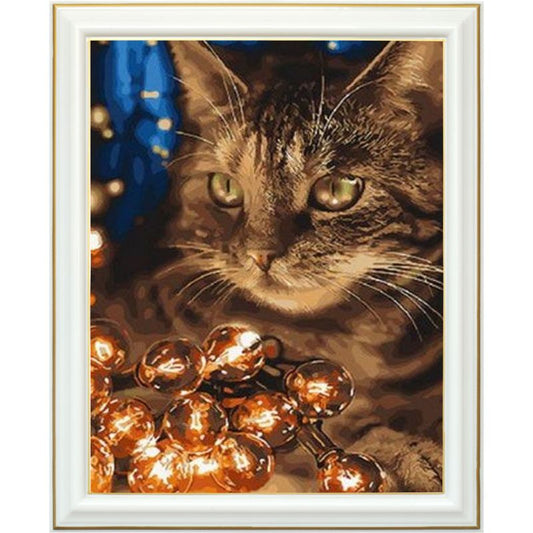 Broderie diamant - Chat et lumière de Noël