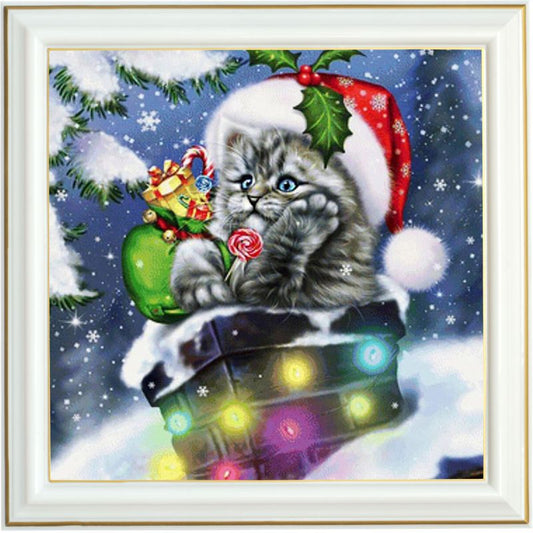 Peinture diamant - Chat de Noël