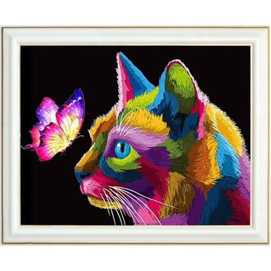 Broderie diamant - Chat et papillon coloré