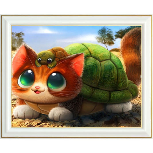 Broderie diamant - Chat et tortue