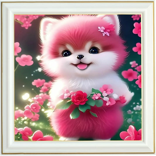 Diamond painting - Chiot fleuri, douceur et joie printanière