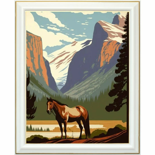 Diamond Painting - Cheval solitaire au cœur des montagnes