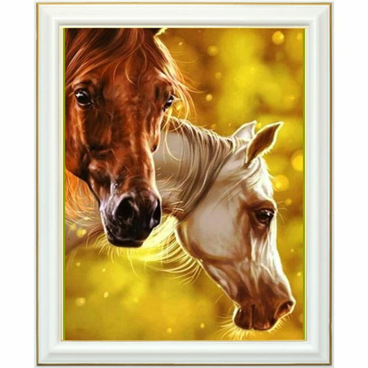 Diamond painting - Duo équestre en lumière dorée