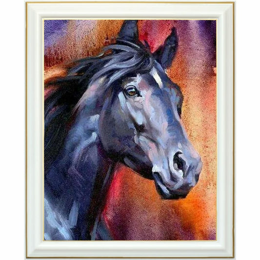 Diamond Painting - Cheval noir élégant sur fond artistique