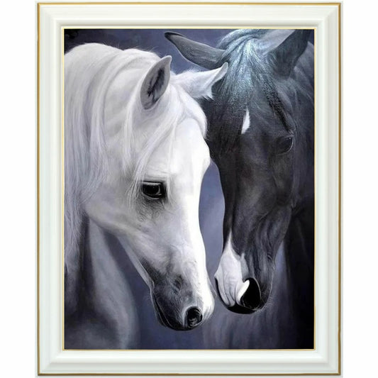 Diamond Painting - Duo majestueux de chevaux noir et blanc