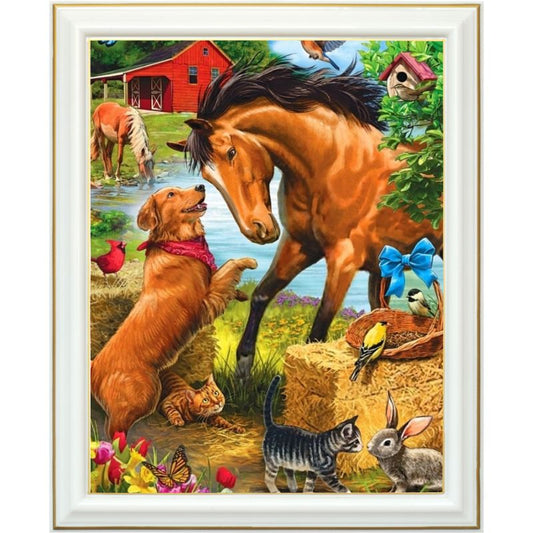 Broderie diamant - Chevaux et chien