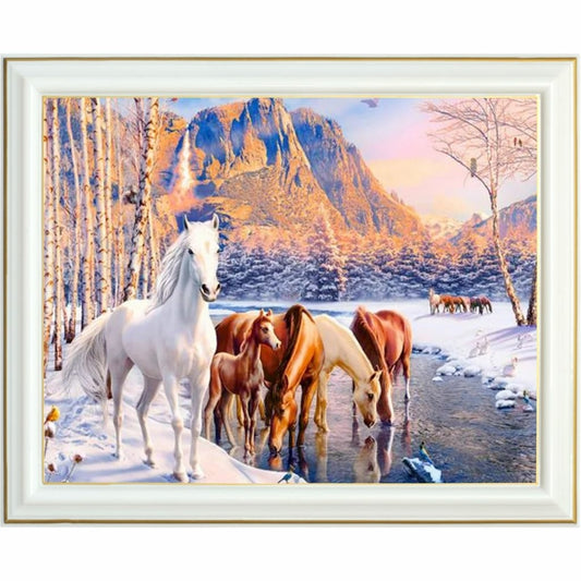 Diamond Painting - Chevaux dans un paysage hivernal enchanteur