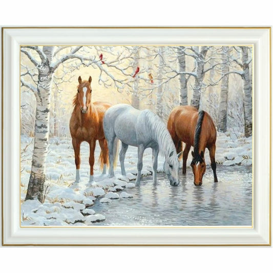 Diamond Painting - Chevaux dans la Forêt Hivernale