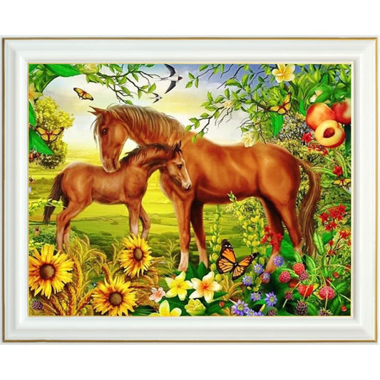 Broderie diamant - Chevaux alezan et nature