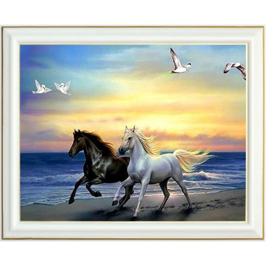 Broderie diamant - Chevaux camarguais