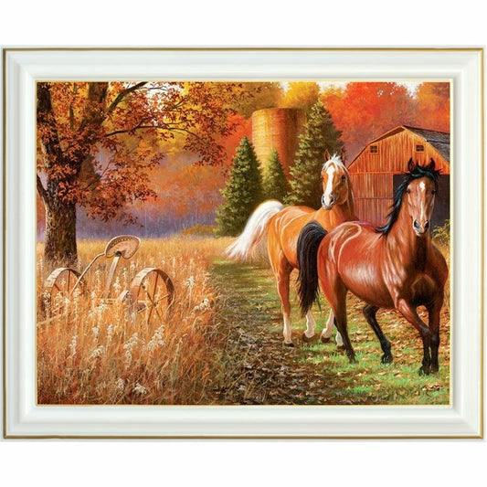 Diamond Painting - Chevaux au galop dans un paysage automnal