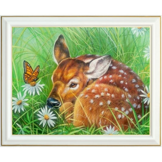 Broderie diamant - Chevreuil et papillon