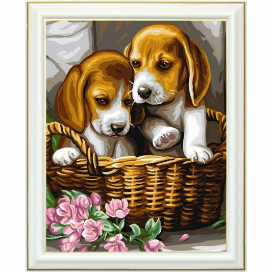 Broderie diamant - Deux chiots