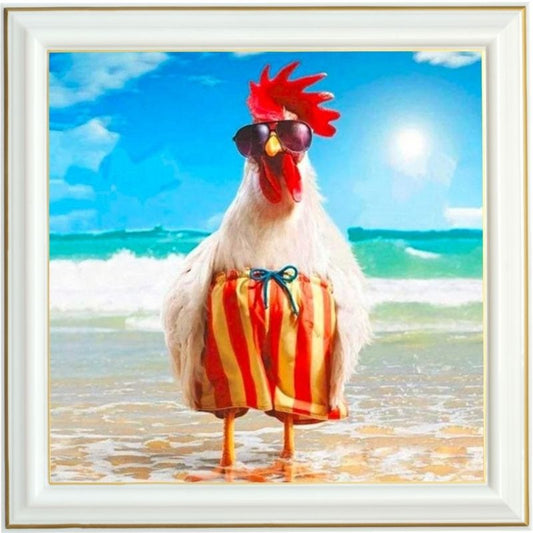 Broderie diamant - Coq en vacance