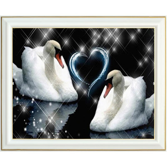 Broderie diamant - Couple de cygnes amoureux