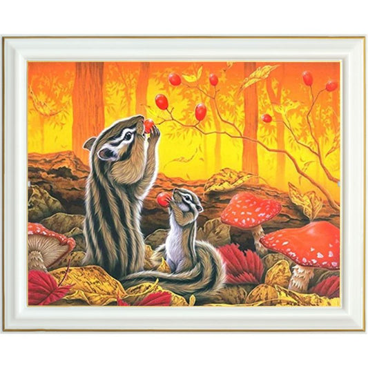 Broderie diamant - Écureuils et champignons