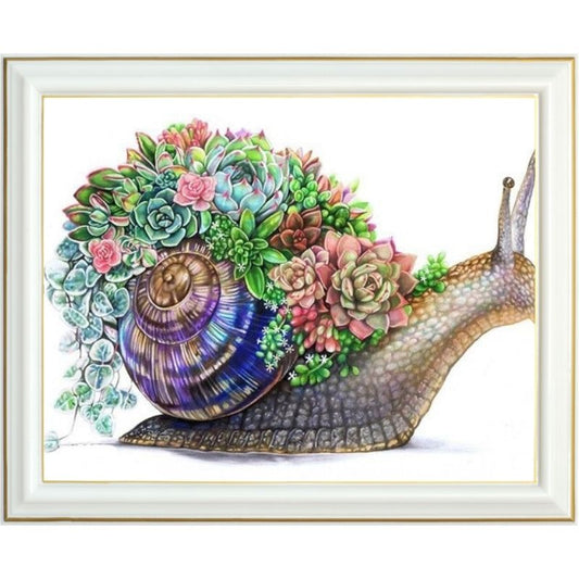 Broderie diamant - Escargot et fleurs
