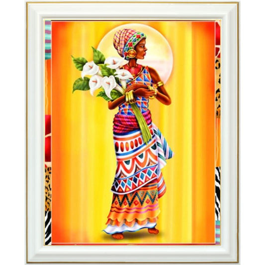 Broderie diamant - Africaine et fleurs blanches