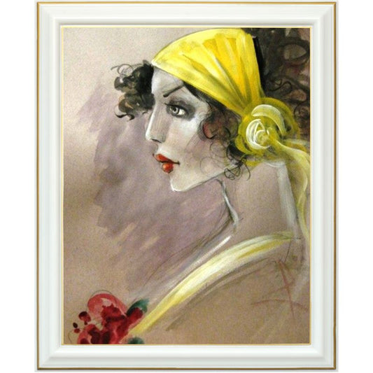 Broderie diamant - Femme au foulard jaune