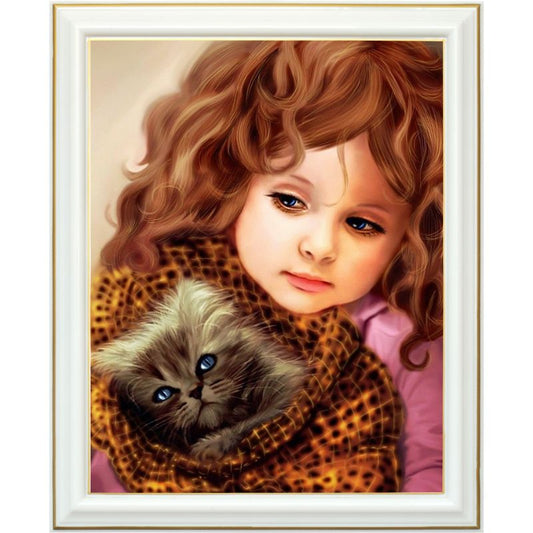 Broderie diamant - Chaton et fille
