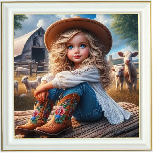 Diamond painting - Petite cowgirl à la ferme