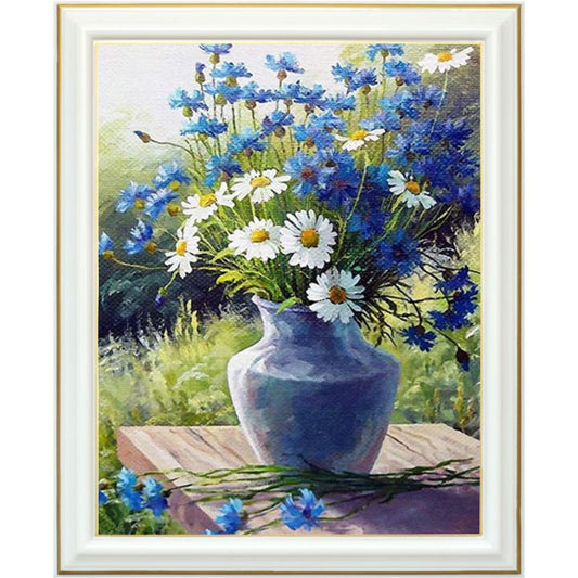 Broderie diamant - Fleurs bleues