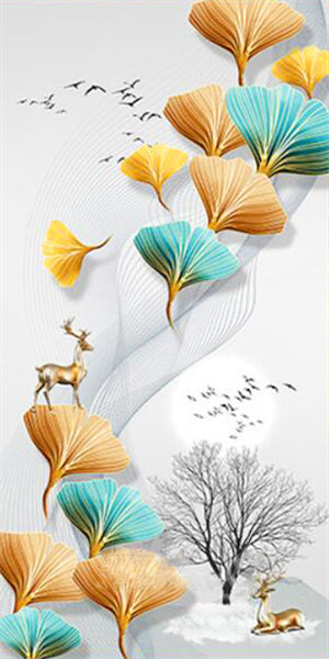 Diamond painting XXL - Cerfs majestueux et feuilles dorées