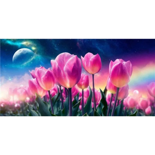 Diamond Painting XXL - Tulipes Rêveuses sous la Lune