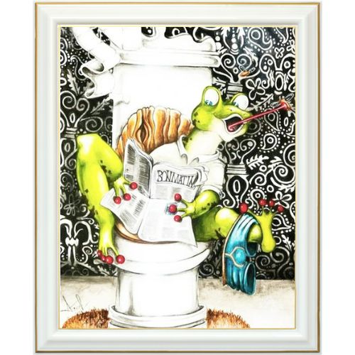 Broderie diamant - Grenouille aux toilettes