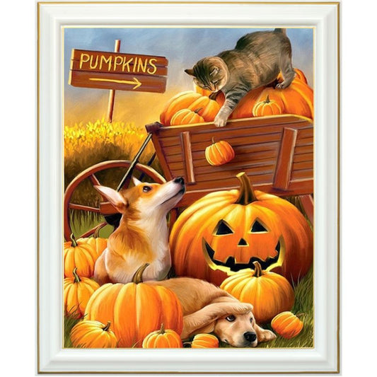 Broderie diamant - Animaux et citrouilles